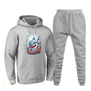 Imagem de Conjunto Moletom Canguru Estampa Tubarao Plus Size Masculino Confortavel