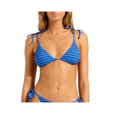 Imagem de Seafolly Biquíni feminino triangular, Safira com efeito de malha, 37