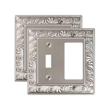 Imagem de TREEWELL Pacote com 2 placas de cobertura para interruptores de luz decorativas, padrão paisley, capas de tomada de parede decorativas de níquel acetinado, placas de interruptor de parede de metal e