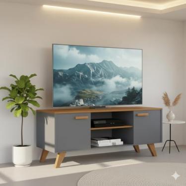 Imagem de Rack TV 50 Polegadas com Prateleiras e Nichos 120cm Rebeca, Estante para Sala de Estar, Painel Bancada TV Moderna, Móvel Organizador (Cinza)