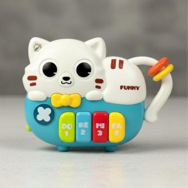 Imagem de Brinquedo Piano Musical Baby Gato Com Teclas Coloridas Luz Som Sensorial Educativo Bebê 18M+ (Azul)