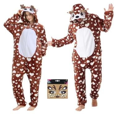Imagem de TIMSOPHIA Fantasia de veado feminino masculino de rena, macacão de pijama de animal adulto, unissex, roupa de dormir de uma peça, cosplay de Natal (marrom, GG)