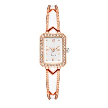 Imagem de BESTKANG Relógios femininos de luxo com pulseira de diamante de cristal moderno relógio de pulso de quartzo, Ouro rosa, Tendência