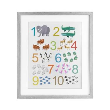 Imagem de Stupell Industries Kid's Counting Animals Impressão emoldurada cinza sob vidro, design por Carla Daly, 53 x 43 cm