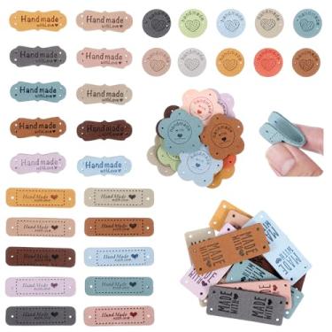 Imagem de Guduling 50 peças de etiquetas de crochê de couro para itens artesanais, etiquetas feitas à mão para crochê, feitas à mão com furos para tricô, costura DIY, roupas, chapéus, cachecóis (11 cores)