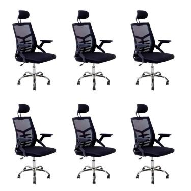 Imagem de Kit 6 Cadeiras Escritório Executiva Diretor Relax Ergonômica Com Apoio De Cabeça