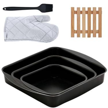 Imagem de Jogo De Assadeira 03 Pçs + Luva + Descanso Panela + Pincel