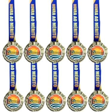 Imagem de Kit 10 Medalhas Para Vôlei De Praia De Premiação 60mm com Cordão Honra ao mérito