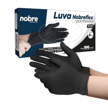 Imagem de Luvas Descartáveis TPE Nobre Nobreflex P – 100 Unidades, Sem Pó, Pretas, Para Manipulação de Alimentos