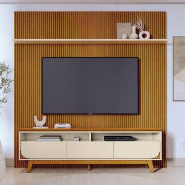 Imagem de Painel Piso Teto New Guaporé Com Rack Bancada Selene New Luna Ambiente Cinamomo Off White - Madetec