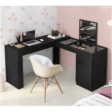 Imagem de Penteadeira E Escrivaninha De Canto 1 Porta Star Para Quarto Escritório Cor Preto Sj Móves E Decoração