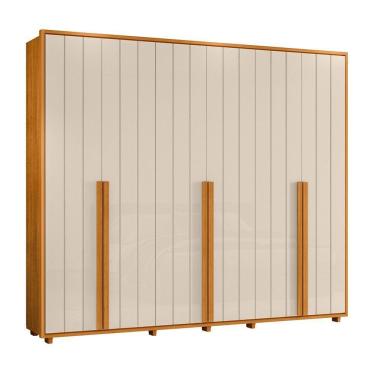Imagem de Guarda-roupa Casal Volpi Ripado 6 Portas 6 Gavetas - 7 Decor Cinamomo E Off White