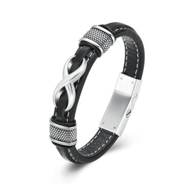 Imagem de zeqingjw Pulseira de urna de cremação para cinzas de couro com suporte de cinzas de aço inoxidável para animais de estimação humanos com kit de enchimento, Medium, Aço inoxidável, Pedra preciosa de