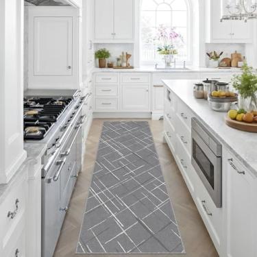 Imagem de TTelephant Tapete de corredor cinza ultra antiderrapante 5 x 20 cm lavável tapete de entrada moderno resistente a rasgos e manchas sem pilha estilo tecido à mão corredores leves para corredores