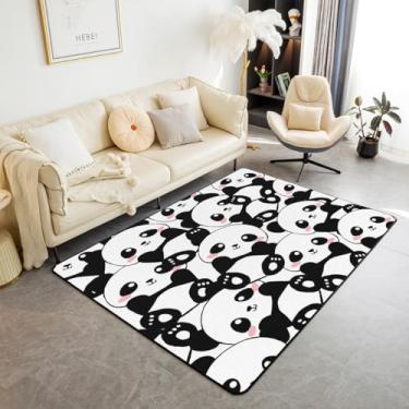 Imagem de Erosebridal Tapete de área de panda 1,5 m x 1,7 m, tapete fofo de panda kawaii para decoração de quarto de crianças, tapete decorativo de panda branco preto, tapete de panda gigante, tapete de corredor de área de desenho animado para meninos e meninas