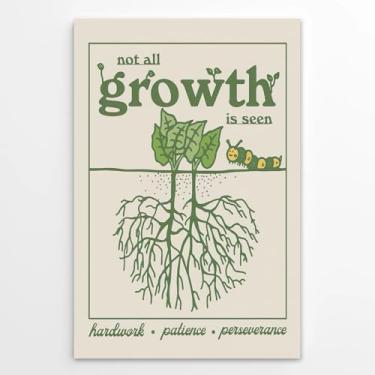 Imagem de Arte de parede inspiradora em tela neutra planta verde motivacional decoração de parede para escritório crescimento mentalidade pôsteres sala de aula berçário saúde mental impressão para