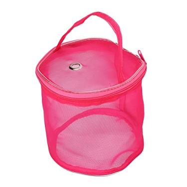 Imagem de Cesta de tricô para costura, alça portátil, design de malha de grande espaço, bolsa de tricô de nylon durável para entusiastas de tricô, mães, avós, 14 x 13 cm (Trombeta rosa vermelha)