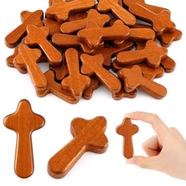 Imagem de Landical 500 peças de 6 cm pequenas cruzes confortáveis de madeira de faia segurando a mão Jesus cruzes de bolso presentes de igreja cristã mini segurando crucifixo para distribuição de igreja doação