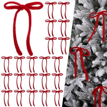 Imagem de LOYIM 24 peças de decorações de laços de árvore de Natal de crochê elegantes enfeites de arco de Natal 12 x 17 cm, decorações de guirlanda de Natal vintage pré-amarradas para guirlanda de árvore de