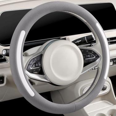 Imagem de Capa de volante, universal de 38 cm, protetor de volante de couro sintético, antiderrapante, respirável e compatível com aquecimento para carros, caminhões, SUVs, vans