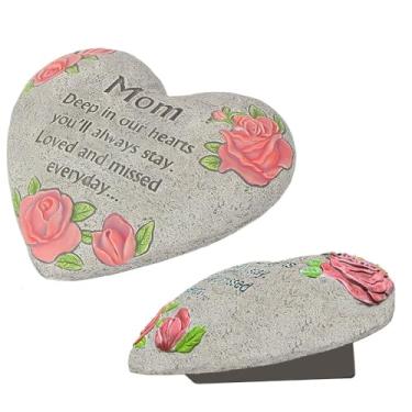 Imagem de UGKIamous Pedra memorial de coração para mãe, memorial de jardim em memória de presentes de um ente querido, resina durável para jardim interno/externo, casa, decoração de túmulos