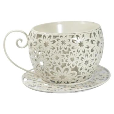 Imagem de Generic Vaso de flores criativo em metal, feito com xícara de café, ideal para decoração de jardim, restaurante, hotel e estante, Branco