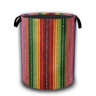 Imagem de Cesto de roupa suja mexicano, listras étnicas, arco-íris, impermeável, bolsa de pano Oxford, dobrável, balde de armazenamento de roupas, organizador de brinquedos decorativos para banheiro, quarto, 41