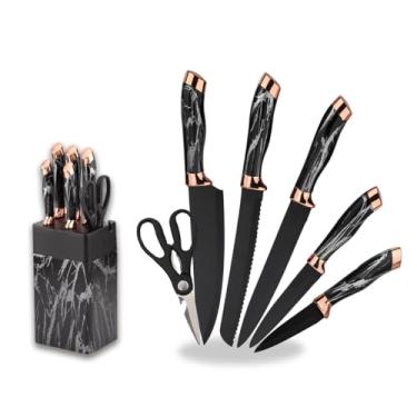 Imagem de Jogo de Facas Inox Square Com Suporte 6 Peças Jogo de Facas Profissional 6 Peças com Suporte Inox Antiaderente Cabo PP Leve Antiderrapante (PRATA NEGRA)