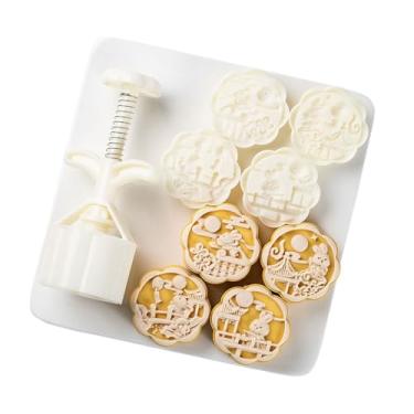 Imagem de Ferramentas para fazer bolos 4 carimbos dispositivo de prensa manual em forma de coelho voador acessórios de cozinha molde de bolo de lua para reunião de família