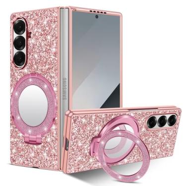 Imagem de Capa de silicone para Samsung Galaxy Z Fold 7 5G Capa de telefone com glitter brilhante fosco nas costas com Mag-Safe, espelho de maquiagem, capa protetora à prova de choque para Samsung Z Fold 7