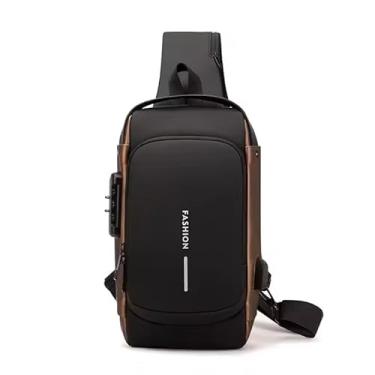 Imagem de Bolsa tiracolo USB moderna, preta e bronze, impermeável, vários compartimentos, design anti-roubo, Preto e bronze, Medium (Width: 5.5 inches, Length: 12 inches, Height: 7 inches)