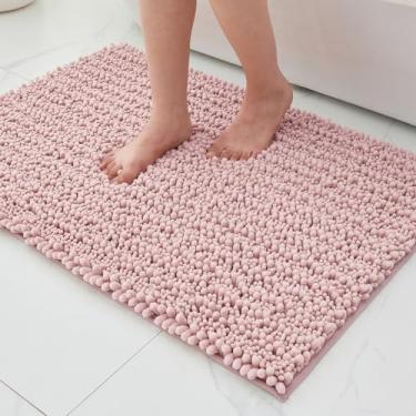 Imagem de ILANGO Tapetes de banheiro rosa 81 x 50, tapetes de banho de chenille absorventes extramacios, tapete de banho grosso, antiderrapante, felpudo, lavável na máquina, secagem rápida, tapetes de banho
