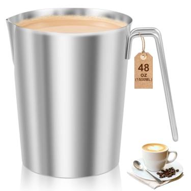Imagem de Copo medidor de aço inoxidável, jarra de espuma de leite de 1500/2000 ml com bico e alça, marcações gravadas com precisão, estrutura resistente para cozinha, bar, café (1500 ml)