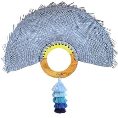 Imagem de BOHOPHY Ventilador de mão com palmeira de palha - Ventilador de mão feito à mão Abanico De Mano - Acessórios Boho exclusivos para uso pessoal, lembrancinhas de casamento, decoração de parede, festas,