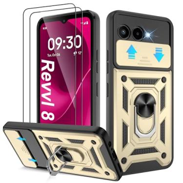 Imagem de ATUMP Capa para celular T-Mobile REVVL 8 com (2 peças) protetor de tela HD, resistente à prova de choque com rotação de 360° com suporte de metal [grau militar] capa protetora para Revvl 8 5G, ouro