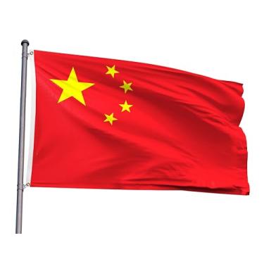 Imagem de Bandeira da China 1,5 x 2,8 m Bandeira nacional chinesa de poliéster com 2 ilhós para decoração de festa de eventos com tema chinês patriótico (China, 5 x 8FT)