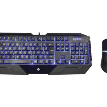 Imagem de Kit Gamer HP GK1100,  com Mouse 1600DPI, Óptico Infravermelho, + Teclado LED Azul, ABNT, Anti-Ghosting, Preto