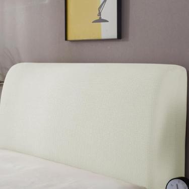 Imagem de Capa de cabeceira sólida, capa de cabeceira tamanho king, protetor à prova de poeira, poliéster macio e respirável, design antiderrapante, lavável na máquina, decoração de quarto branco arroz, 1,2 m