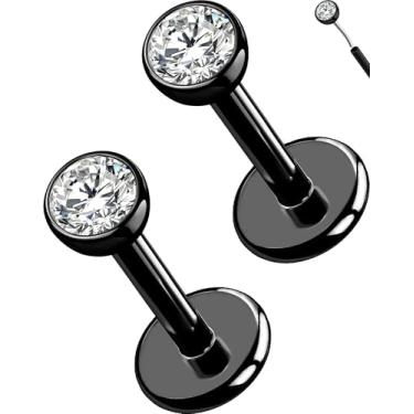 Imagem de OUFER 2 peças 20G/18G/16G G23 brincos de titânio sem rosca de nariz de zircônia cúbica pequena zircônia cúbica pequena cartilagem tragus concha labret medusa monroe piercing joias para mulheres e