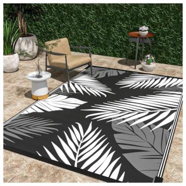 Imagem de SPXMQSS Tapetes de jardim ao ar livre, tapetes dobráveis de fácil limpeza, tapete de plástico reversível para acampamento, deck, praia, piquenique, preto 152 x 244 cm
