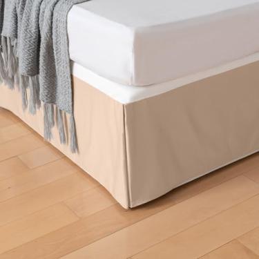 Imagem de Saia para cama queen, saia para cama quadriculada, xadrez, macia, plissada, com babados, 35,5 cm, ajuste fácil, lavável na máquina (bege)