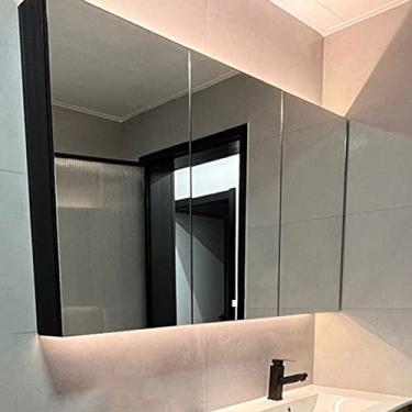 Imagem de SPXMQSS Armário de banheiro de LED, armários de banheiro com espelho luz ambiente interruptor de tela sensível ao toque com orifício de papel armários de banheiro com luzes montadas na parede unidades