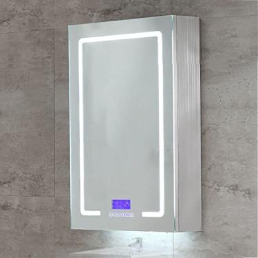 Imagem de Armários de banheiro com espelho, armário de banheiro LED SPXMQSS com prateleiras armário de espelho de banheiro com luzes LED com luz ambiente e espelho prata HD B, 50 x 70 x 13 cm