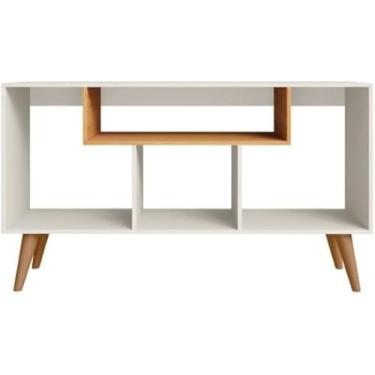 Imagem de Rack Bancada Aparador para TV até 43” com Pés Retrô – Sala de Estar, Jantar ou Cantinho do Café(Off White com Nature)
