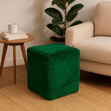 Imagem de Capa Puff Banquinho Quadrado Pelúcia Pelo Curto (VERDE BANDEIRA)