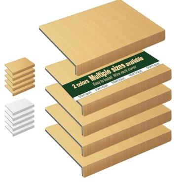 Imagem de Capas de prateleira de arame de PVC de 5 camadas – Capas de rack de arame de grão de madeira sintética para prateleiras, forros de prateleira para despensa, armário, banheiro e cozinha, à prova d'água