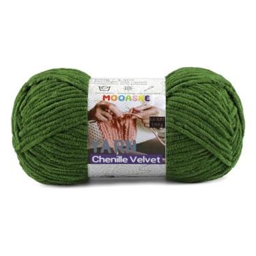 Imagem de Fio grosso para crochê e tricô – Fio super volumoso de chenille de pelúcia fácil de usar 100 g/131 m - Fio de veludo ultramacio para bebês para iniciantes e projetos amigurumi, verde exército