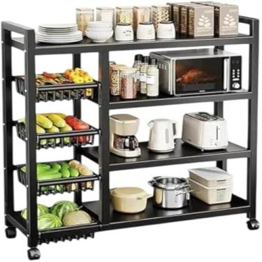 Imagem de Organizador de cozinha multifuncional preto, aco e madeira, resistente e funcional, robusto