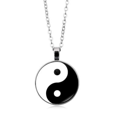 Imagem de Just Follow Colar Yin Yang Tai Chi Bagua para homens e mulheres pingente símbolo chinês Feng Shui para boa sorte, proteção energia positiva, Large, Metal, Sem Pedra Preciosa
