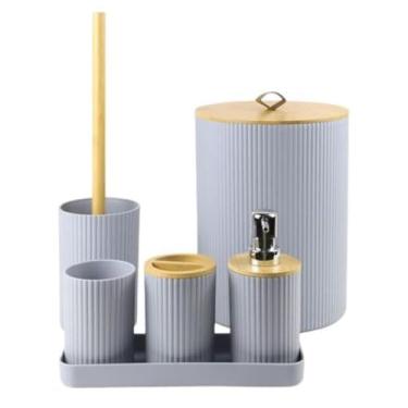 Imagem de Kit Banheiro 6 Peças Cinza Nature com Dispenser, Lixeira e Acessórios – Mood